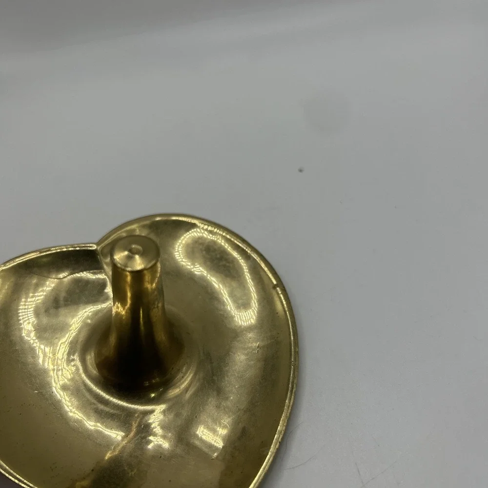 Vtg Brass Heart Shaped Ring Holder Jewelry Dish Trinket Lacquered India MCM